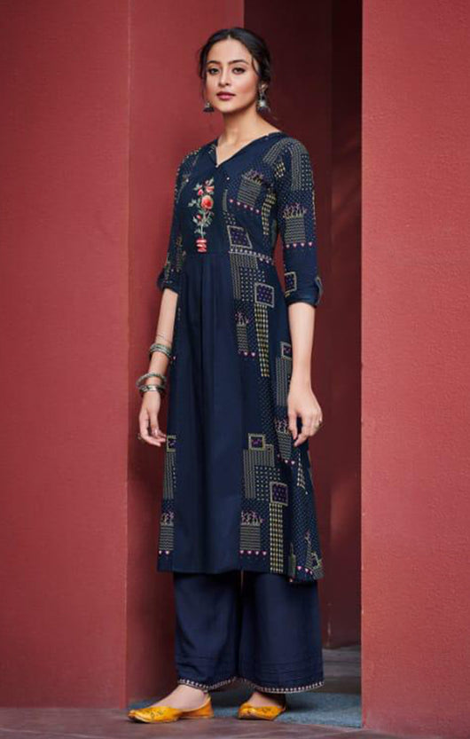 Exceptional Blue Designer Kurti with Palazzo For Casual and Ethnic Wea –  PAAIE